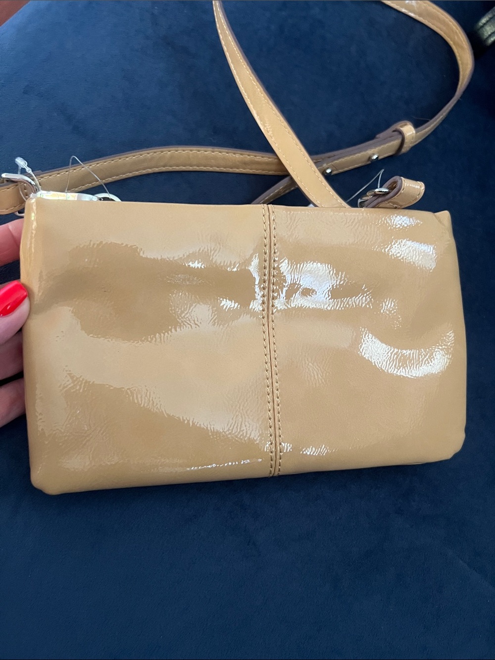 Topshop Patent Crossbody Bag in Tan